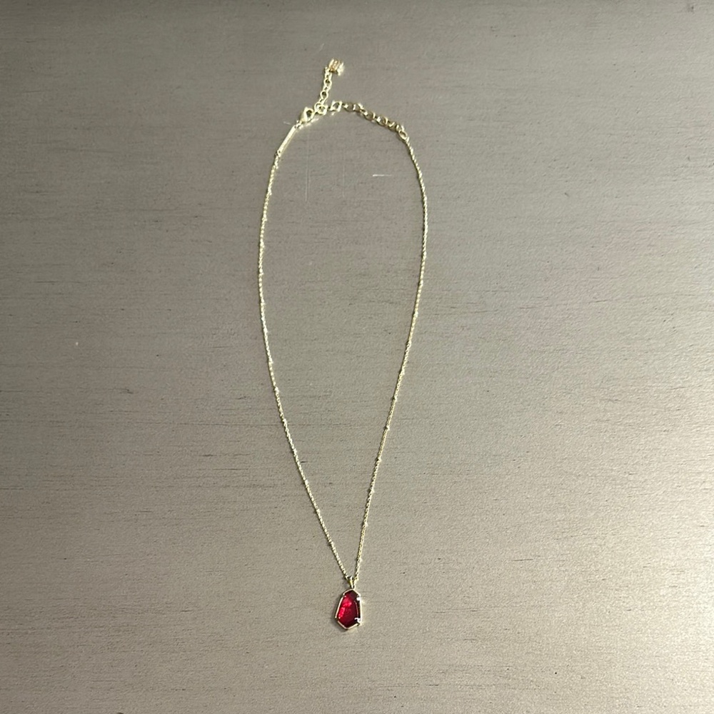 Kendra Scott Gold Necklace with Garnet Red Pendant